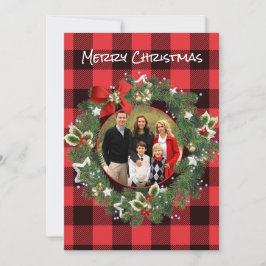 Buffalo Plaid Douane Foto Kerst Krans Feestdagenkaart