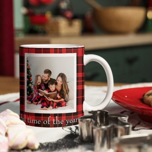 Buffalo Plaid Dubbele Foto Kerst Koffie Mok
