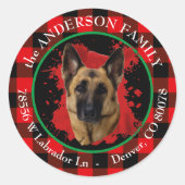 Buffalo Plaid Duitse herder hond terug adres Ronde Sticker (Voorkant)
