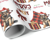 Buffalo Plaid Duitse Herder Puppy Kerstmis Cadeaupapier (Rol Hoek)