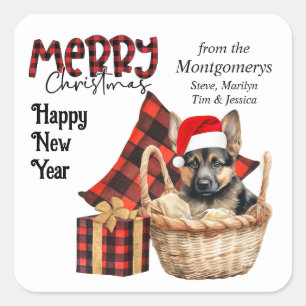 Buffalo Plaid Duitse Herder Puppy Kerstmis Vierkante Sticker