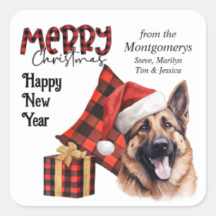 Buffalo Plaid Duitse Herdershond Kerstmis Vierkante Sticker