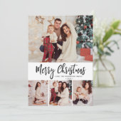 Buffalo Plaid Eenvoudige 4 Fotocollage Kerstmis Feestdagenkaart (Staand voorkant)