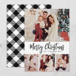 Buffalo Plaid Eenvoudige 4 Fotocollage Kerstmis Feestdagenkaart