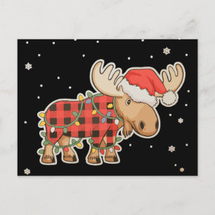 Buffalo Plaid Eland Santa Hoed Kerstboom Licht Feestdagenkaart