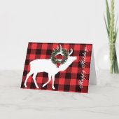 Buffalo Plaid Eland Silhouet Kranssjabloon Feestdagen Kaart (Voorkant)