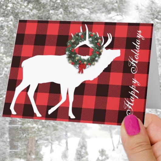 Buffalo Plaid Eland Silhouet Kranssjabloon Feestdagen Kaart