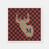 Buffalo Plaid en Burlap Monogram Herten Servetten (Voorkant)