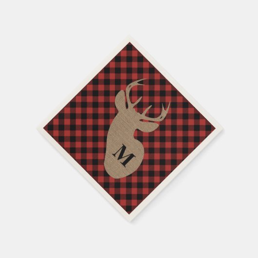 Buffalo Plaid en Burlap Monogram Herten Servetten (Hoek)