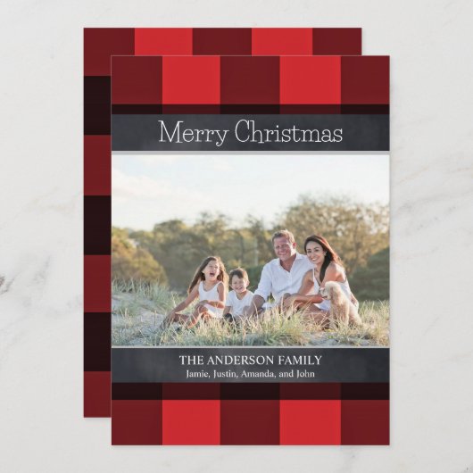 Buffalo Plaid en Chalkboard Kerstfoto Feestdagenkaart (Voorkant / Achterkant)