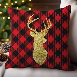 Buffalo Plaid en Gouden Hert Kerst Kussen