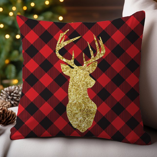 Buffalo Plaid en Gouden Hert Kerst Kussen (Creator heeft geüpload)