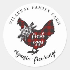Buffalo Plaid Familie Boerderij Kip Ronde Sticker