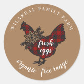 Buffalo Plaid Familie Boerderij Kip Ronde Sticker (Voorkant)