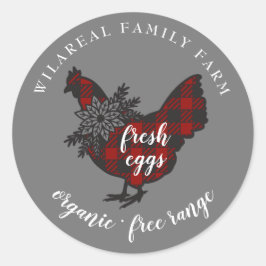 Buffalo Plaid Familie Boerderij Kip Ronde Sticker