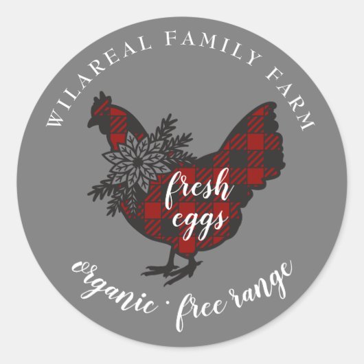 Buffalo Plaid Familie Boerderij Kip Ronde Sticker (Voorkant)