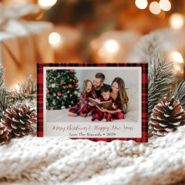 Buffalo Plaid Familie Foto Vakantie Groeten Kaart
