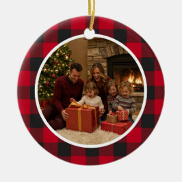 Buffalo Plaid Familie Kerstmis Keramisch Ornament