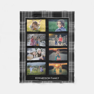 Buffalo plaid familiefoto collage monogram naam fleece deken