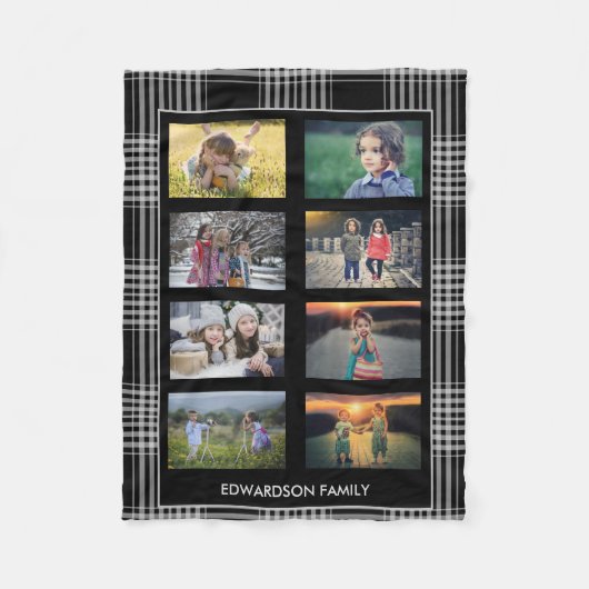 Buffalo plaid familiefoto collage monogram naam fleece deken (Voorkant)