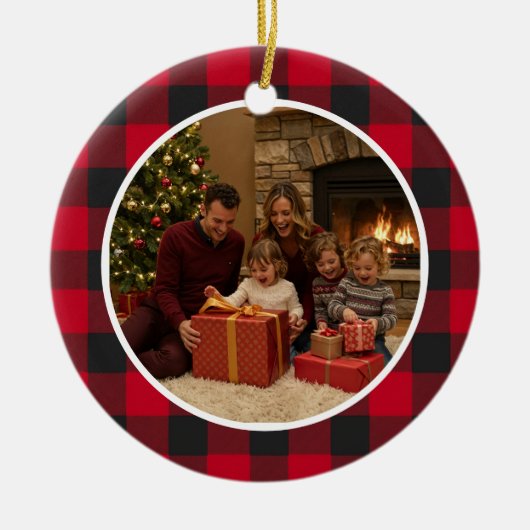 Buffalo Plaid Family Christmas Keramisch Ornament (Voorkant)