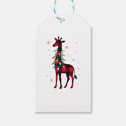Buffalo Plaid Family Matching Giraffe Christmas Pa Cadeaulabel (Voorkant)