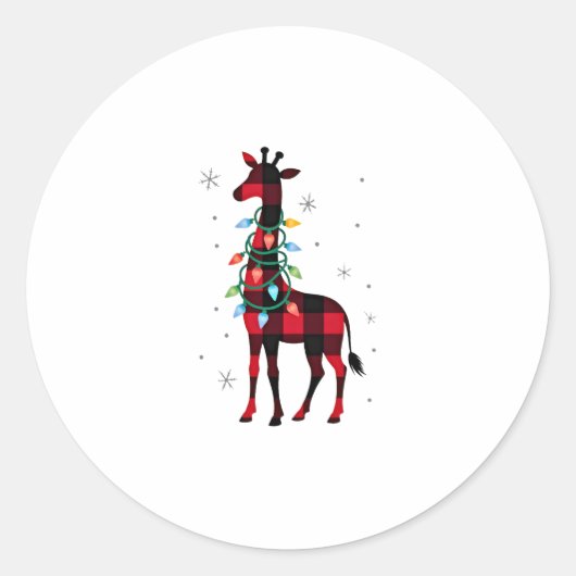 Buffalo Plaid Family Matching Giraffe Christmas Pa Ronde Sticker (Voorkant)