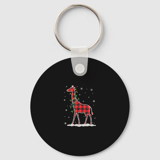 Buffalo Plaid Family Matching Giraffe Christmas Pa Sleutelhanger (Voorkant)