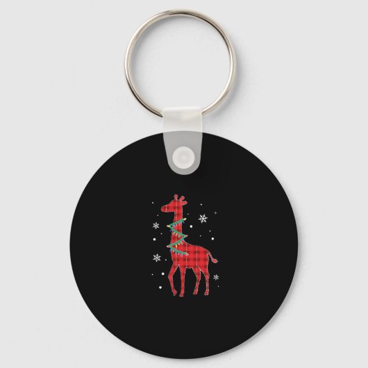 Buffalo Plaid Family Matching Giraffe Christmas Pa Sleutelhanger (Voorkant)