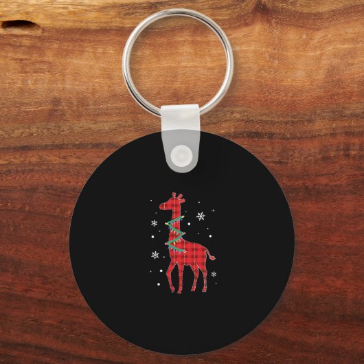 Buffalo Plaid Family Matching Giraffe Christmas Pa Sleutelhanger (Voorkant)