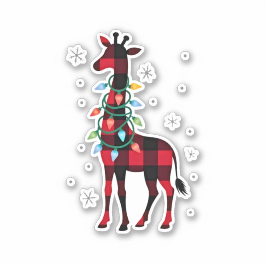 Buffalo Plaid Family Matching Giraffe Christmas Pa Sticker (Voorkant)