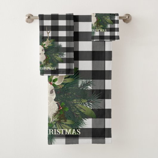 Buffalo Plaid Feestelijke Rendier Kerstvakantie Bad Handdoek (Insitu)