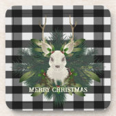 Buffalo Plaid Feestelijke Rendier Kerstvakantie Bier Onderzetter (Voorkant)