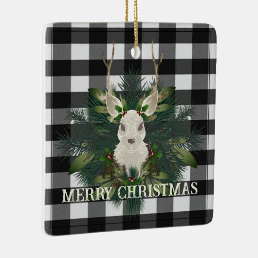 Buffalo Plaid Feestelijke Rendier Kerstvakantie Keramisch Ornament (Rechts)