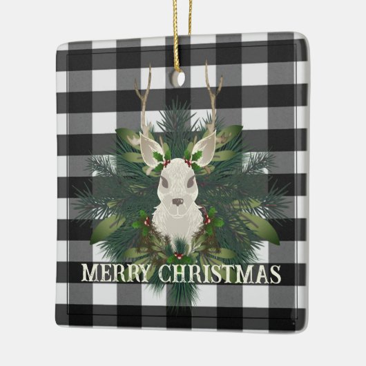 Buffalo Plaid Feestelijke Rendier Kerstvakantie Keramisch Ornament (Links)