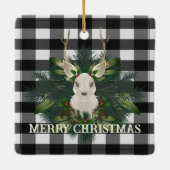 Buffalo Plaid Feestelijke Rendier Kerstvakantie Keramisch Ornament (Achterkant)