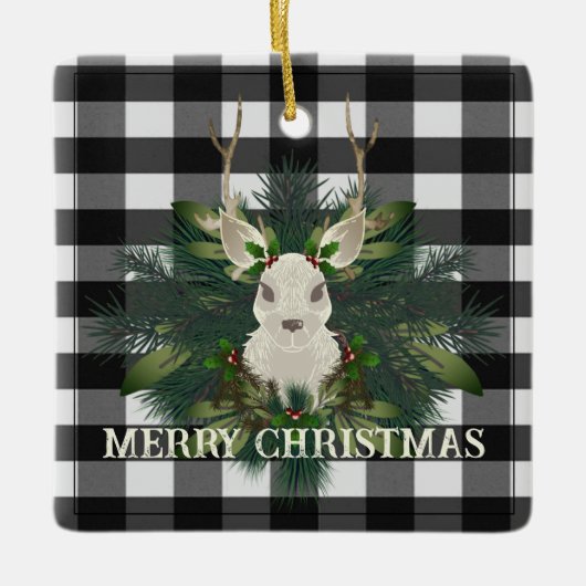Buffalo Plaid Feestelijke Rendier Kerstvakantie Keramisch Ornament (Voorkant)