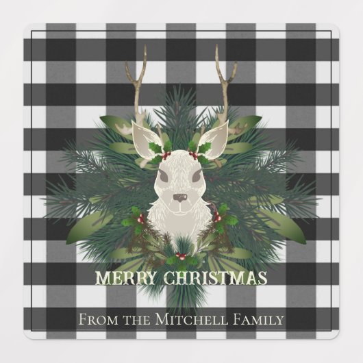 Buffalo Plaid Feestelijke Rendier Kerstvakantie Labels (Design 1)