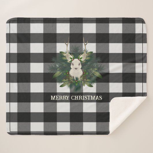 Buffalo Plaid Feestelijke Rendier Kerstvakantie Sherpa Deken (Voorkant (horizontaal))