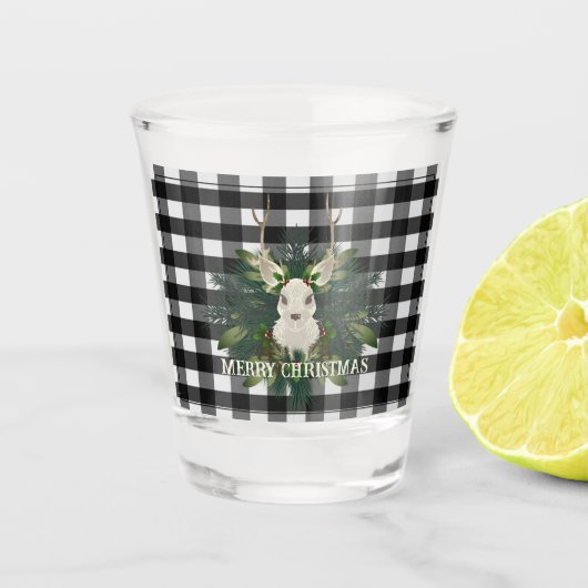 Buffalo Plaid Feestelijke Rendier Kerstvakantie Shot Glas (Voorkant)