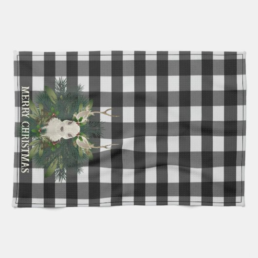 Buffalo Plaid Feestelijke Rendier Kerstvakantie Theedoek (Horizontaal)