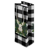 Buffalo Plaid Feestelijke Rendier Kerstvakantie Wijn Cadeautas (Achterkant Gekanteld)