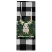 Buffalo Plaid Feestelijke Rendier Kerstvakantie Wijn Cadeautas (Voorkant)