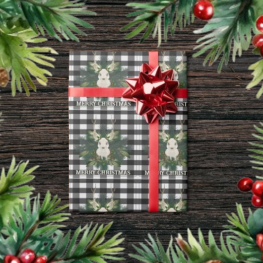 Buffalo Plaid Feestelijke Rendieren Kerstmis Cadeaupapier