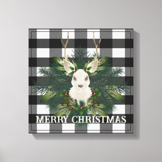 Buffalo Plaid Feestelijke Rendieren Kerstmis Canvas Afdruk (Voorkant)