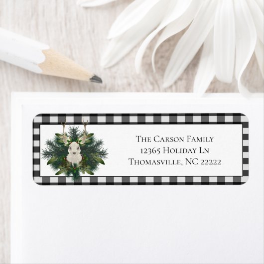 Buffalo Plaid Feestelijke Rendieren Kerstmis Etiket (Insitu)