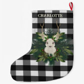 Buffalo Plaid Feestelijke Rendieren Kerstmis Grote Kerstsok (Achterkant)