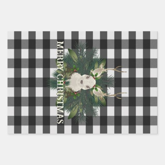 Buffalo Plaid Feestelijke Rendieren Kerstmis Inpakpapier Vel (Voorkant 2)