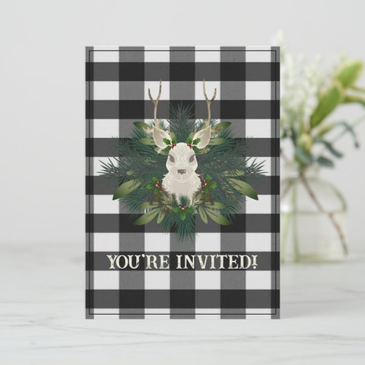 Buffalo Plaid Feestelijke Rendieren Kerstmis Kaart (Staand voorkant)