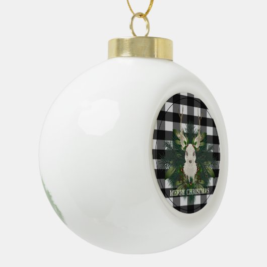 Buffalo Plaid Feestelijke Rendieren Kerstmis Keramische Bal Ornament (Links)